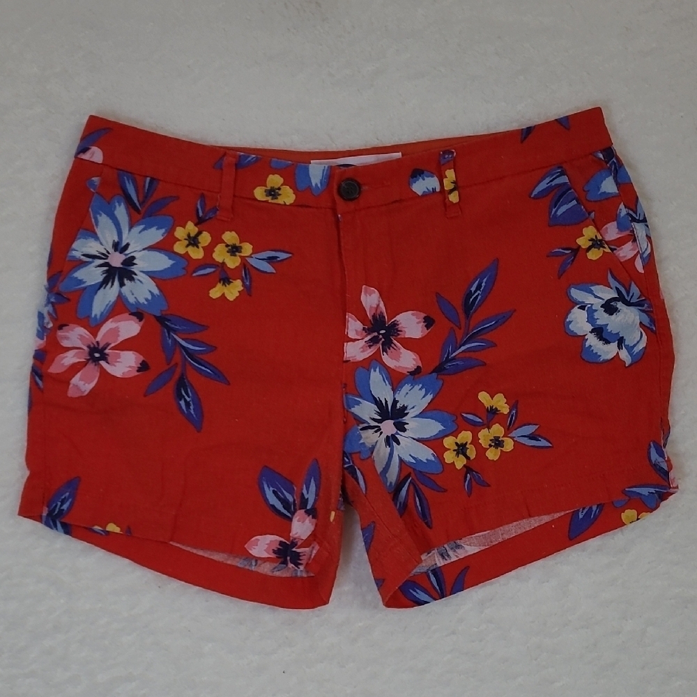 Old Navy Red Floral Linen Blend Everyday Short size 8